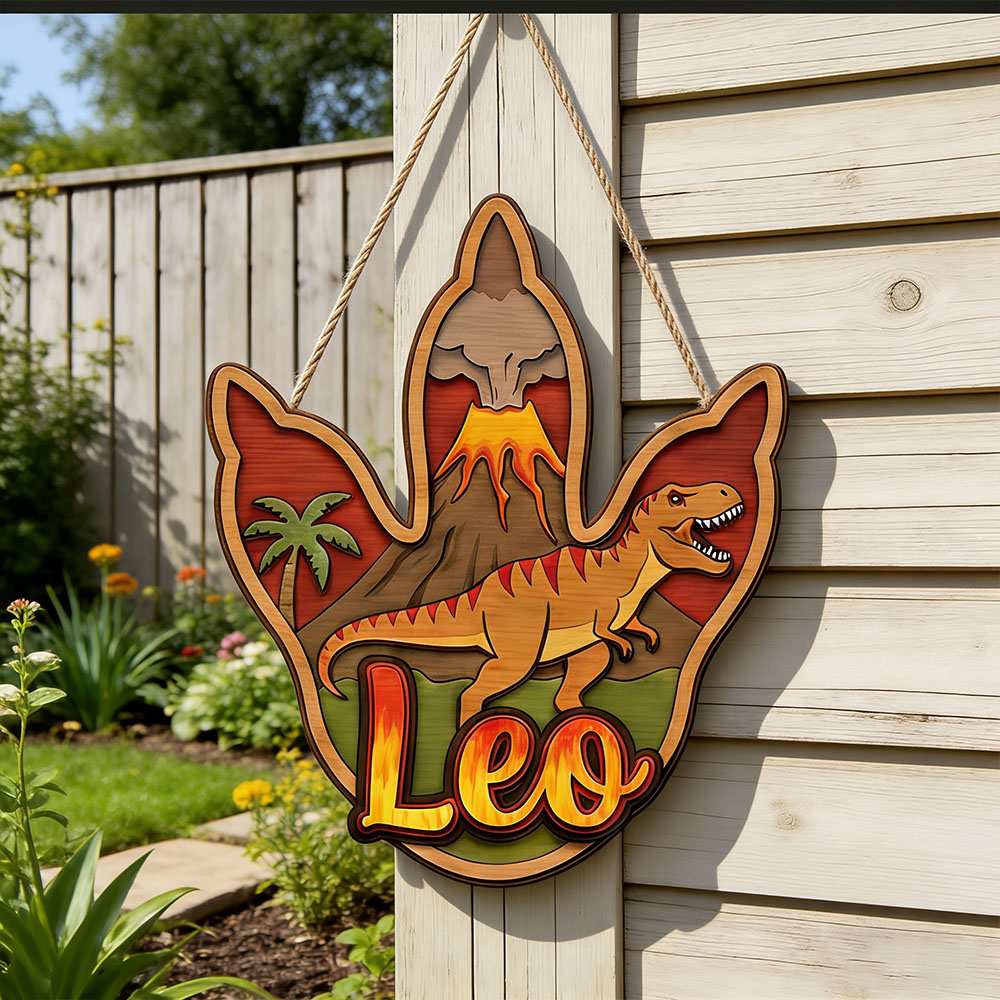 Home Decor Halloween - Personalized 3D T-Rex Dinosaur Name Wooden