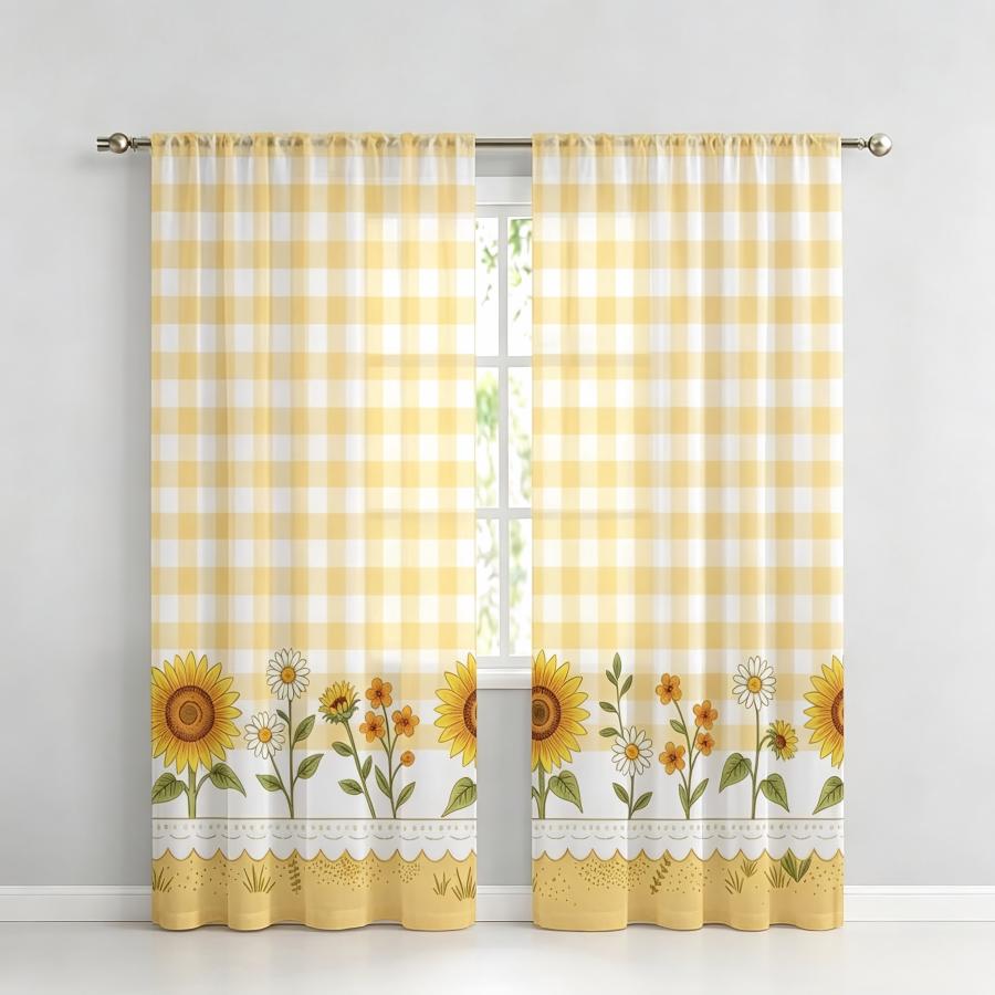 2PCS Digital Print Sheer Curta - Home Decor Wall Panels 评论和价格