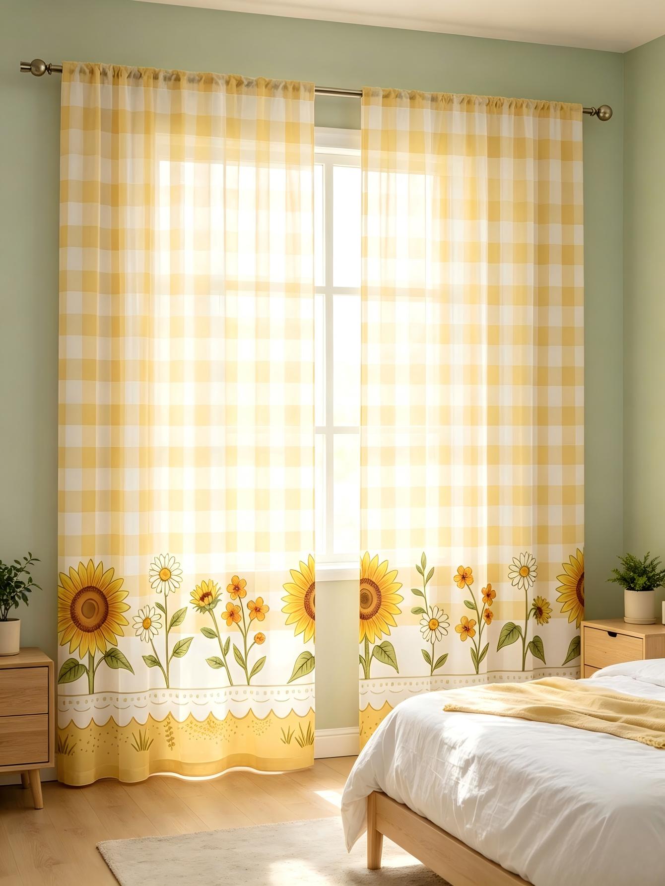 2PCS Digital Print Sheer Curta - Home Decor Wall Panels 评论和价格