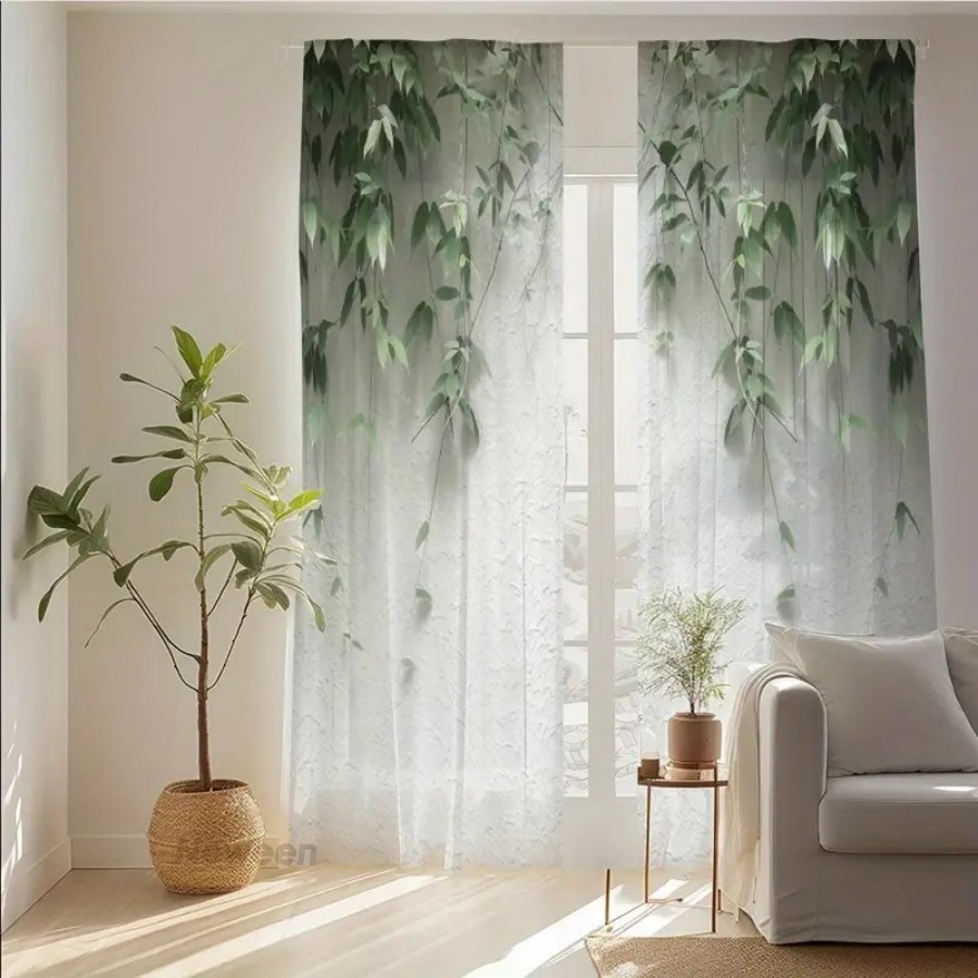 2PCS Digital Print Sheer Curta - Home Decor Wall Panels 评论和价格