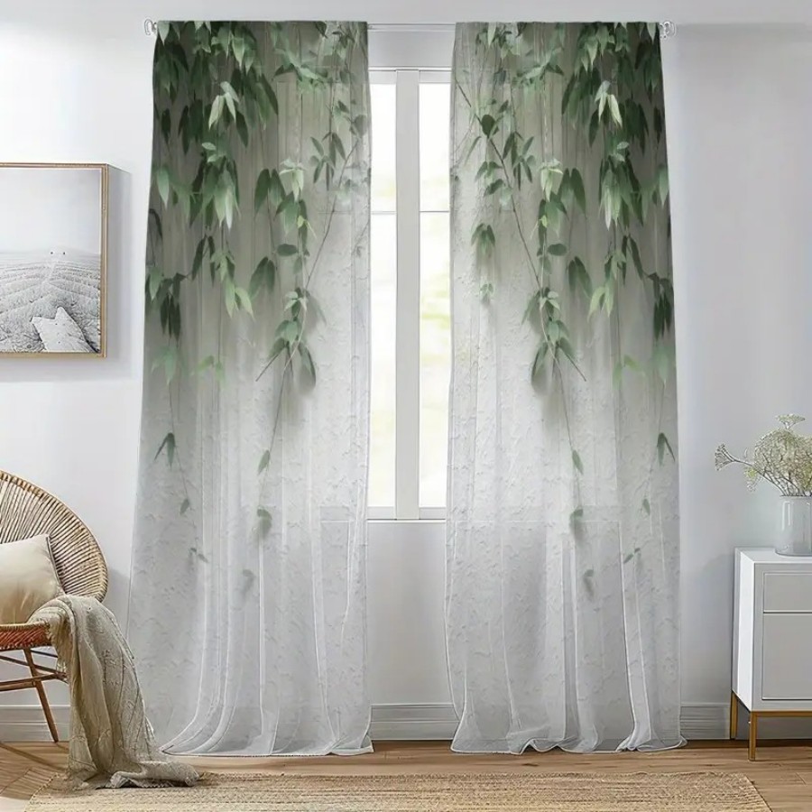 2PCS Digital Print Sheer Curta - Home Decor Wall Panels 评论和价格