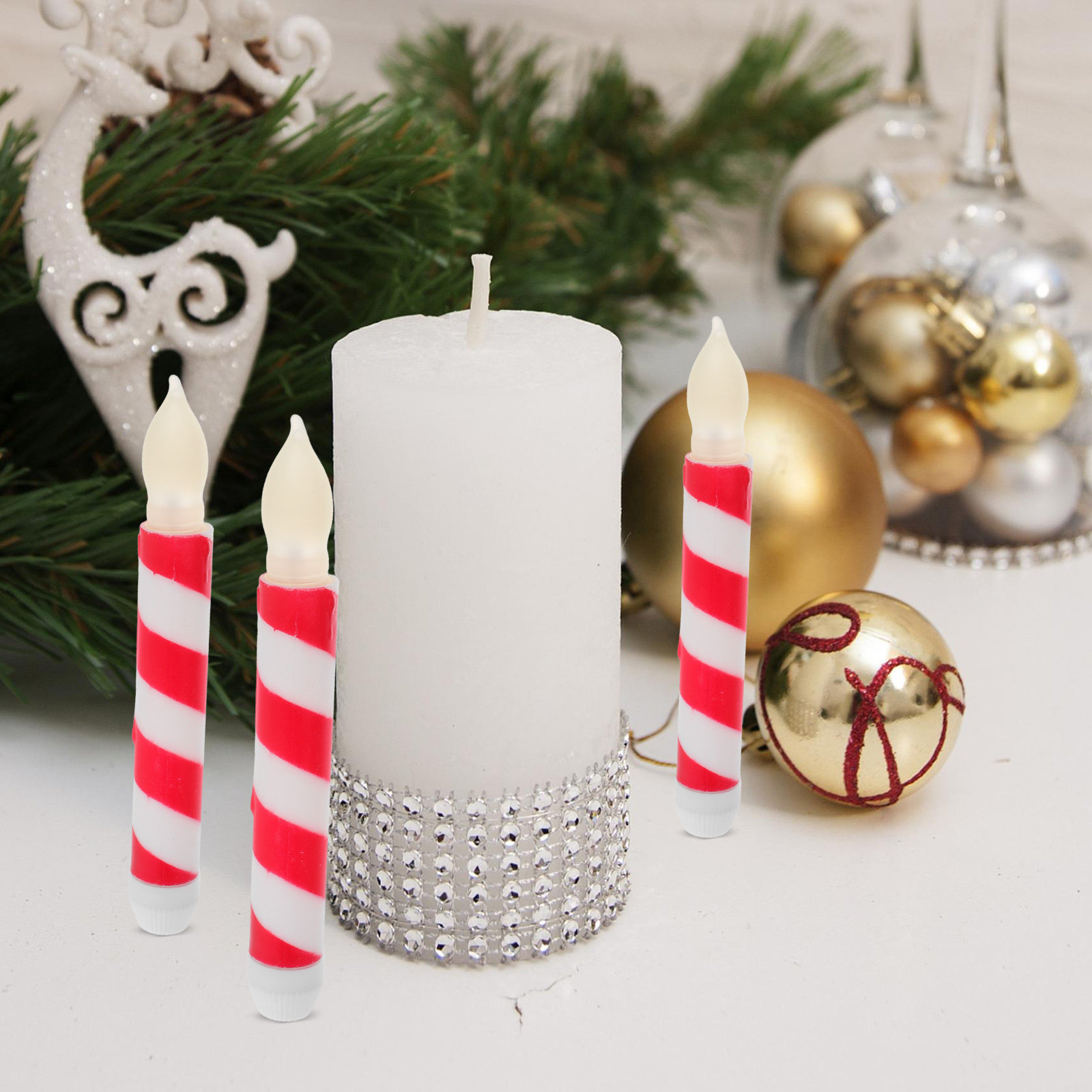 6Pcs Flameless Taper Candles B - Home Decor White 评论和价格