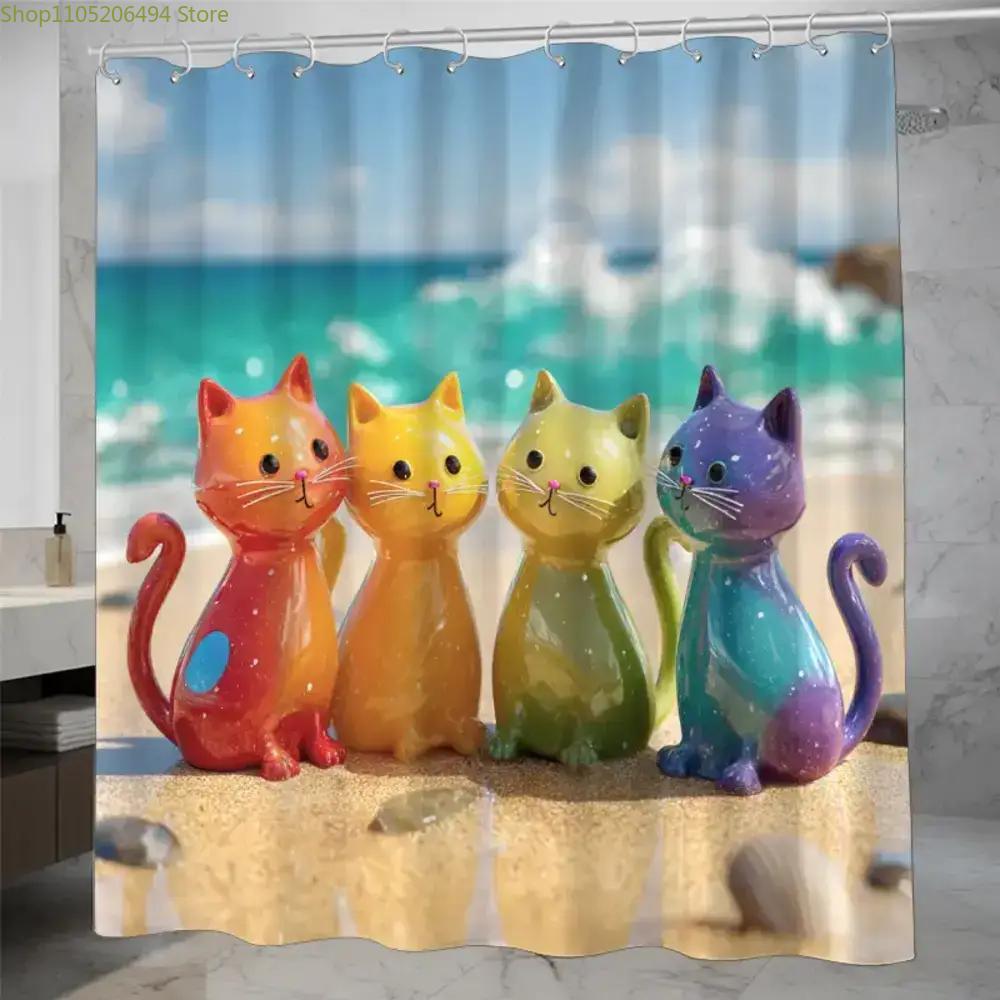 Colorful Rainbow Cats Shower C - Home Decor Design Ideas 评论和价格