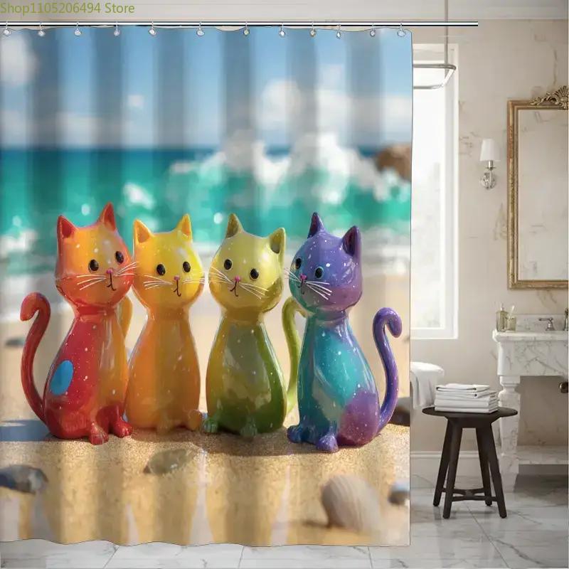 Colorful Rainbow Cats Shower C - Home Decor Design Ideas 评论和价格