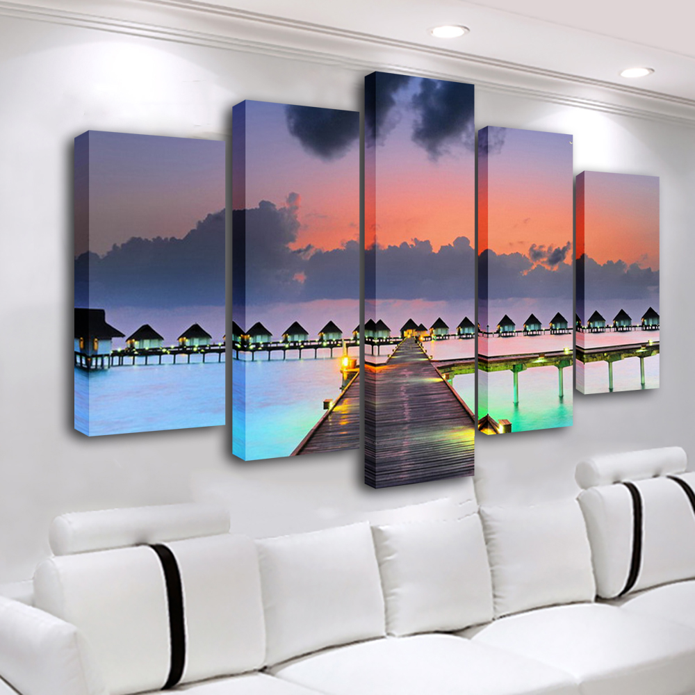 Wall Art Sunset Painting 5 Pan - Home Decor Wall Panels 评论和价格