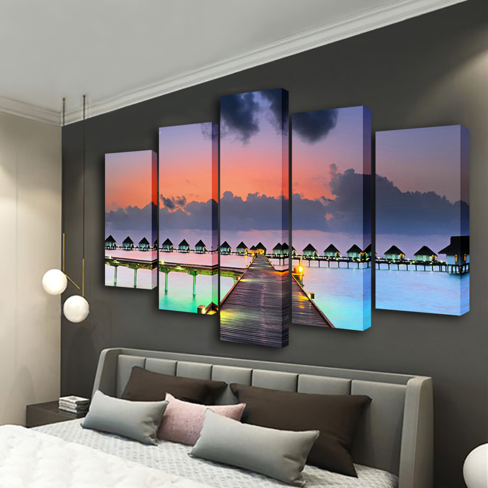 Wall Art Sunset Painting 5 Pan - Home Decor Wall Panels 评论和价格